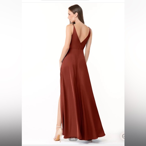 AZAZIE Dalilah Stretch Satin Bridesmaid Dress in Terracotta A20 - Picture 2 of 10